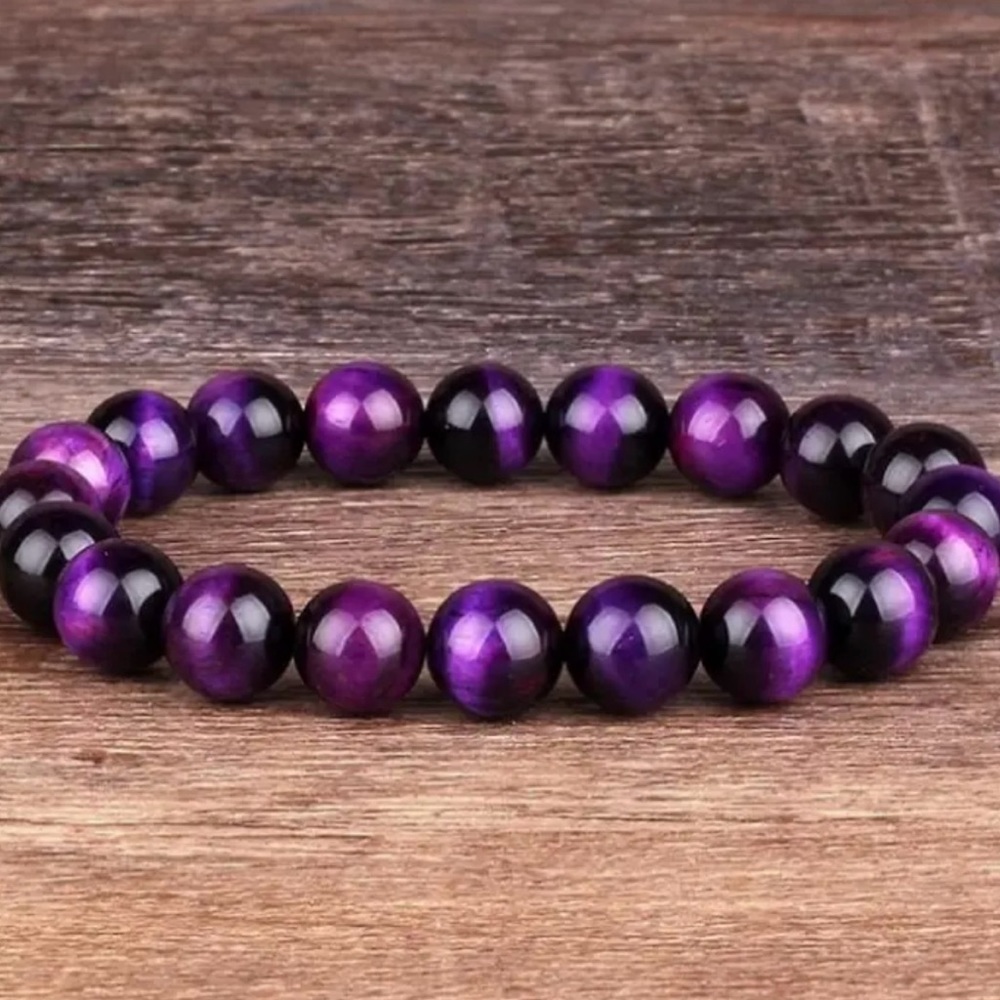 Tiger's Eye Bracelet, 8 Mm Round Bracelet, Natural Purple Tiger's Eye